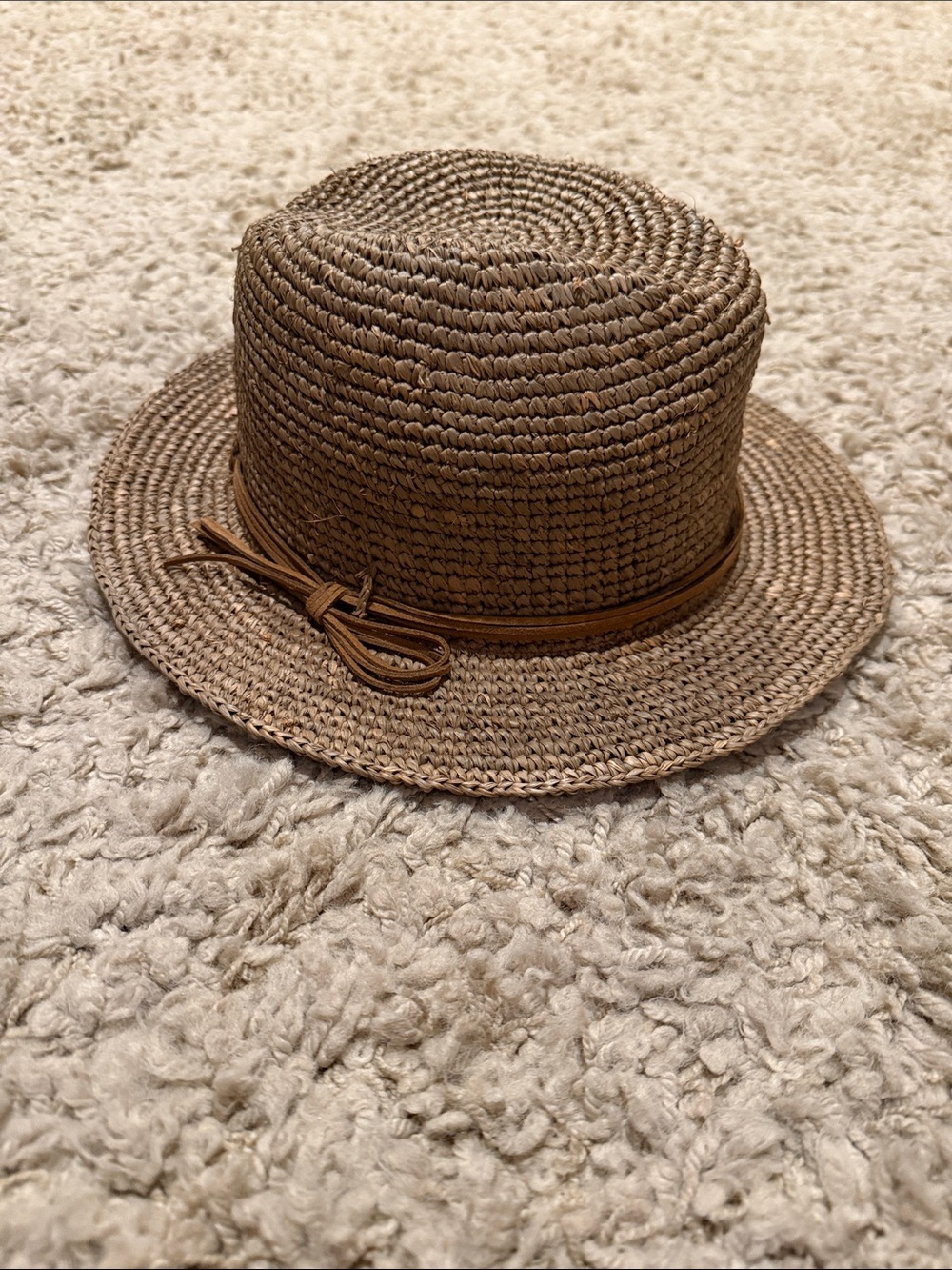 Hat Attack Women’s Raffia Travel Fedora Hat with leather detail